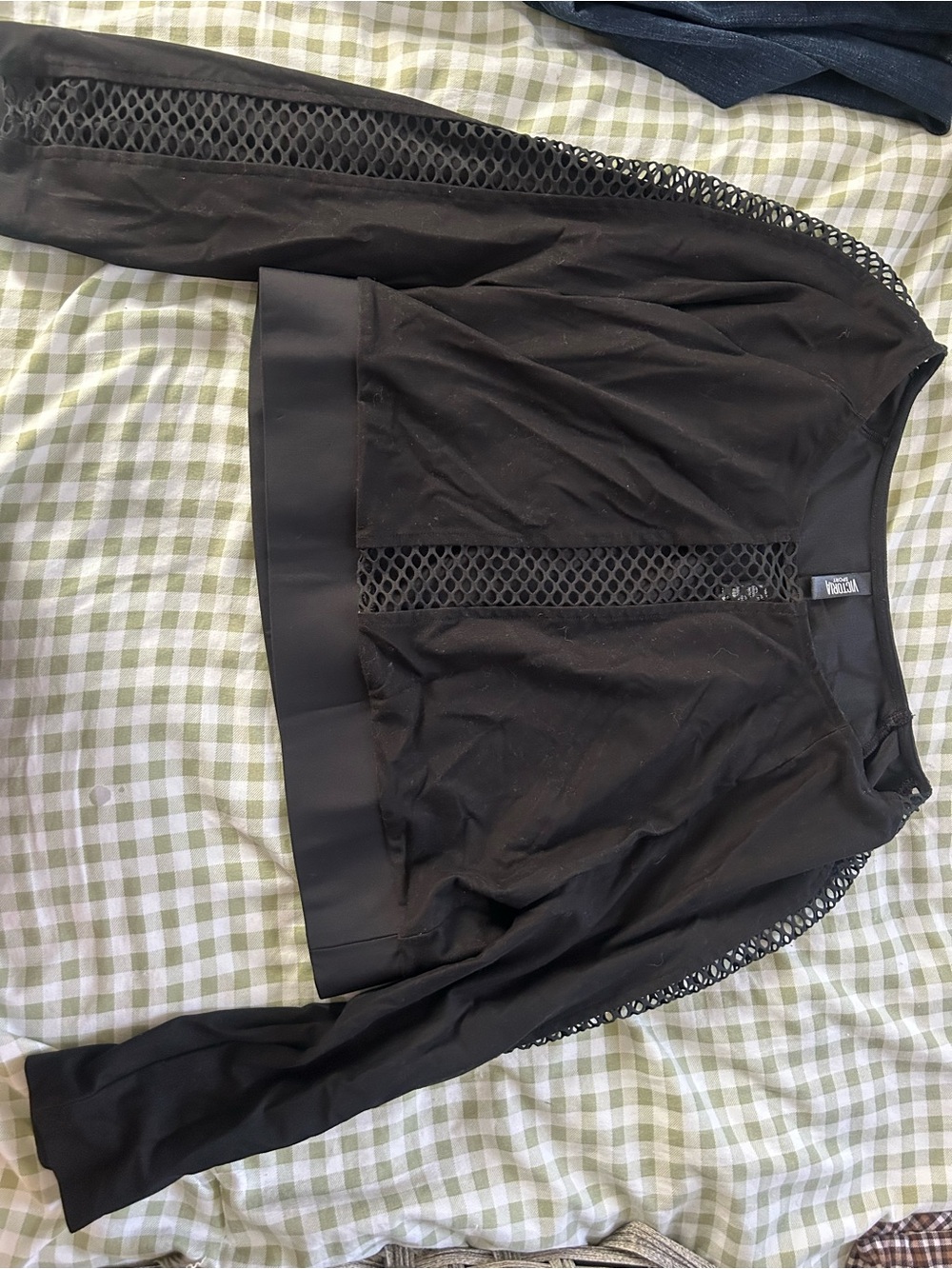 PINK Victoria's Secret Black Mesh-Panel Long Sleeve Top